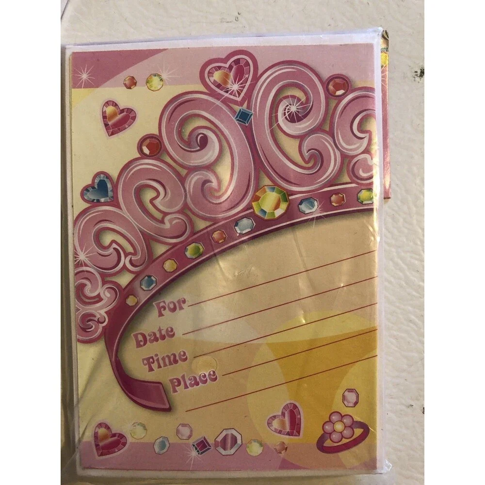 PRINCESS PARTY BIRTHDAY Invitations  3 Pack + Envelopes UNIQUE